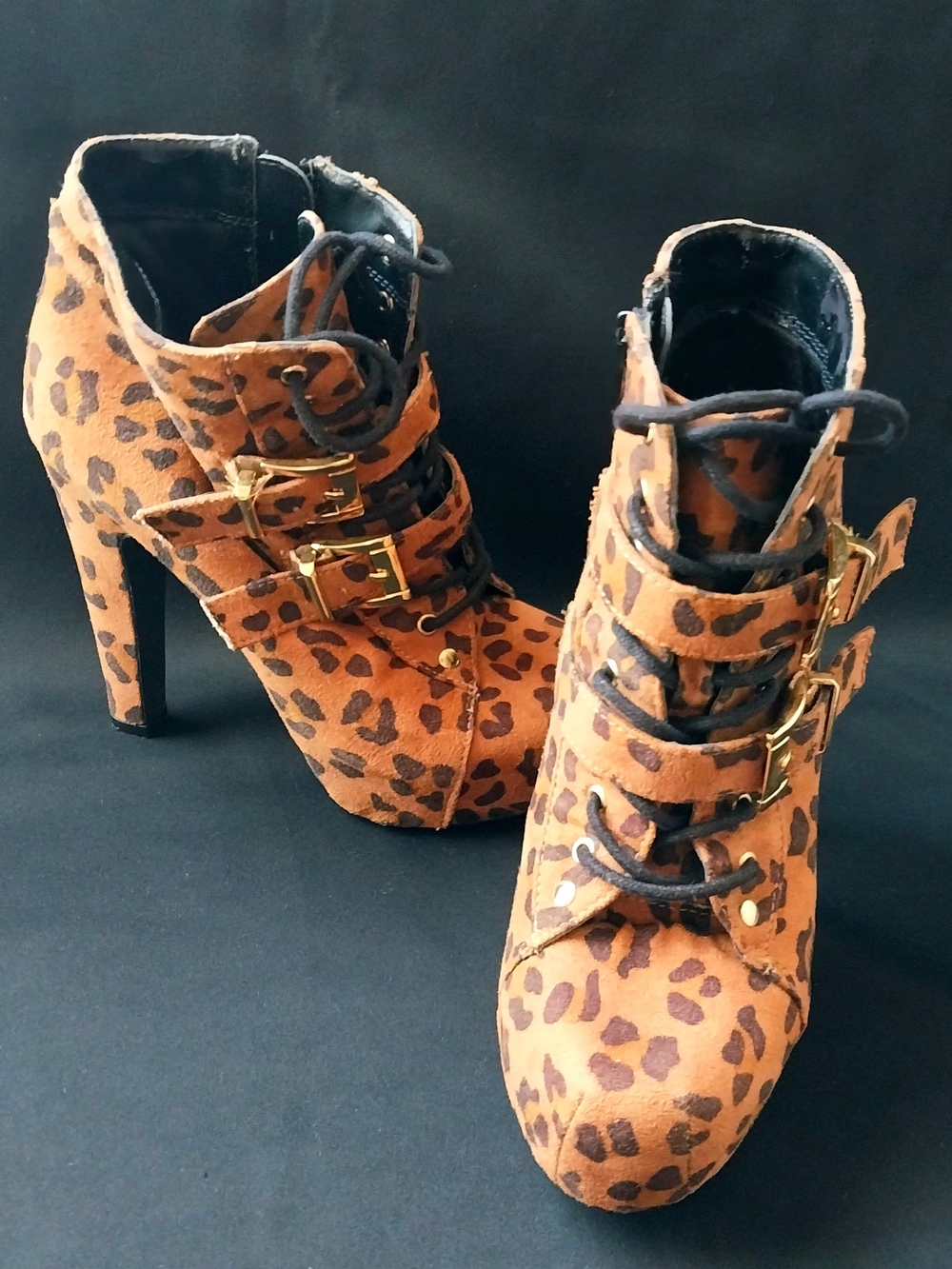 Charlotte Russe Leopard Print Stilletto Ankle Boots with Buckles Mob Wife Size 6
